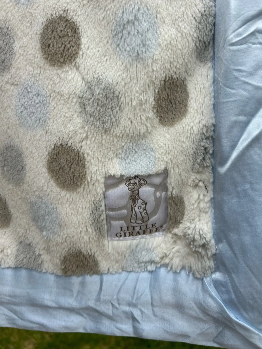 Little Giraffe Plush Polka Dot Baby Blanket - Light Blue & Gray